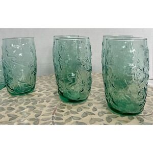 Vintage Libbey Green Glass Tumbler, Orchard Fruit Embossed Design